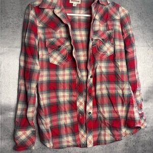 True Religion Red and White Plaid Shirt womens. EUC